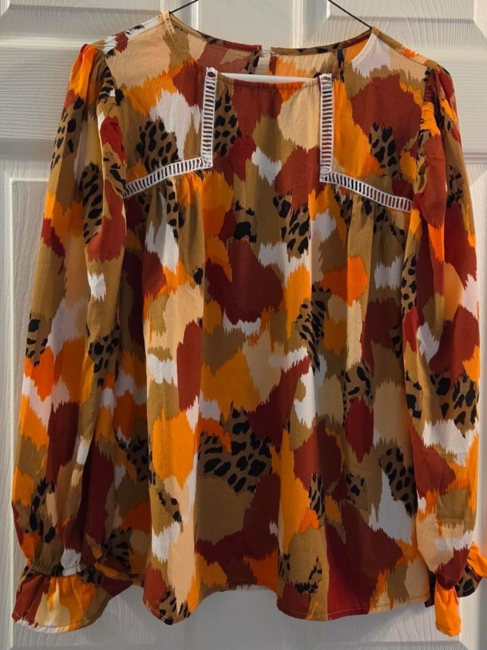 Boho Print Long-Sleeve Shirt in Rust Multi
